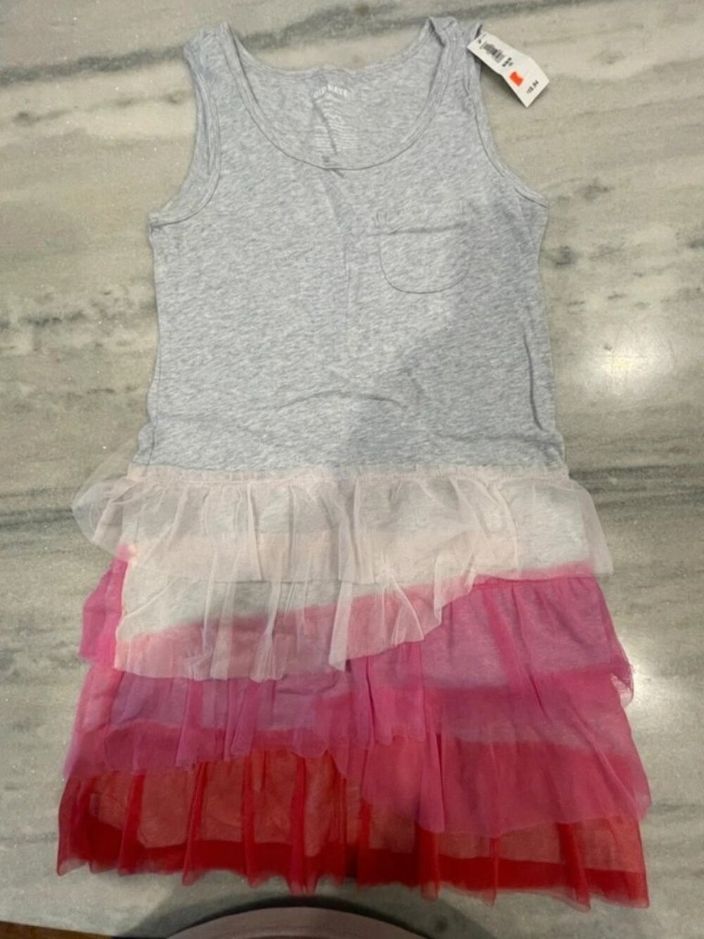 Old Navy Girls Gray Pink Tank Tulle Dress M 8 NWT